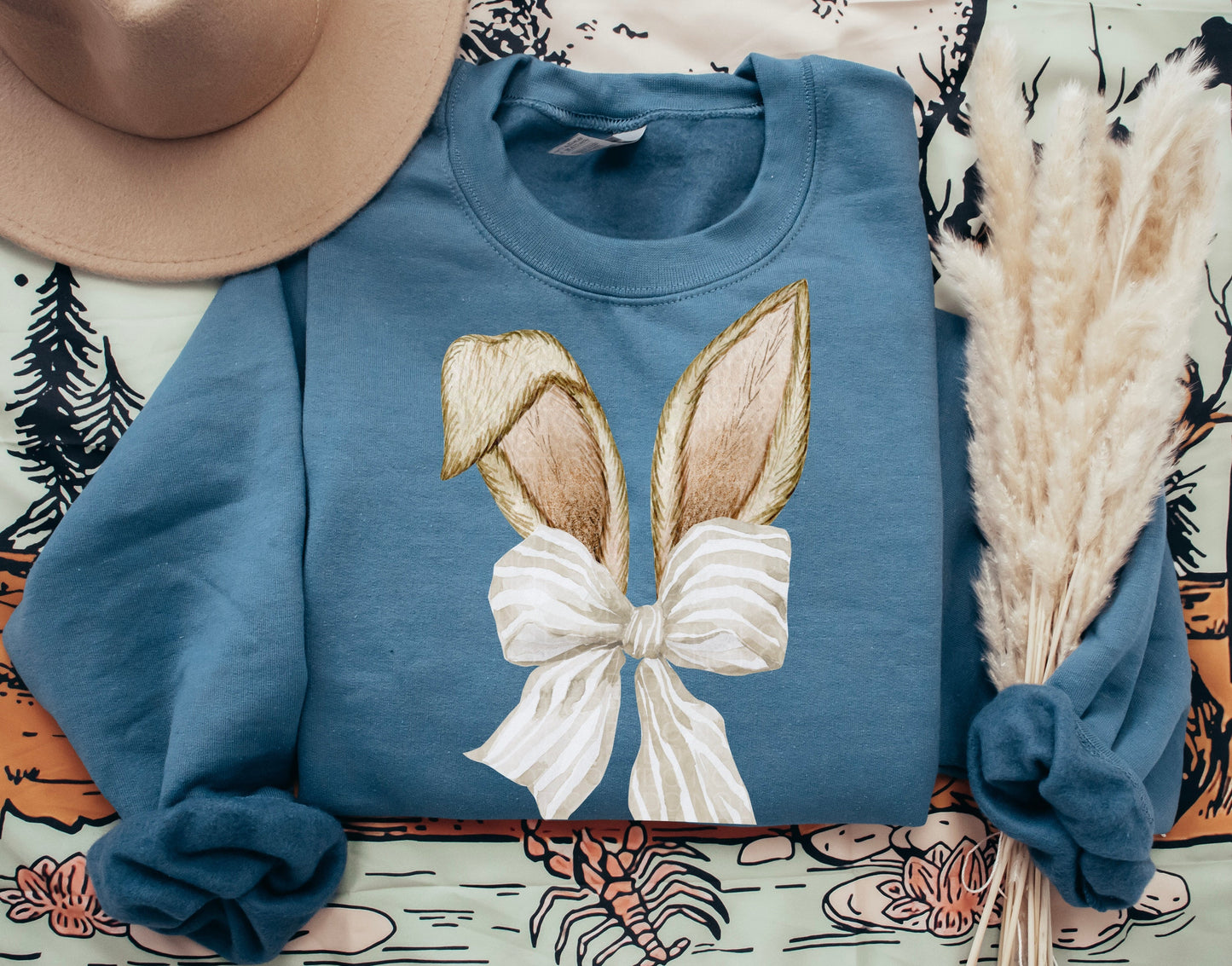 Brown bunny ears with natural bow indigo blue- Multiple Styles