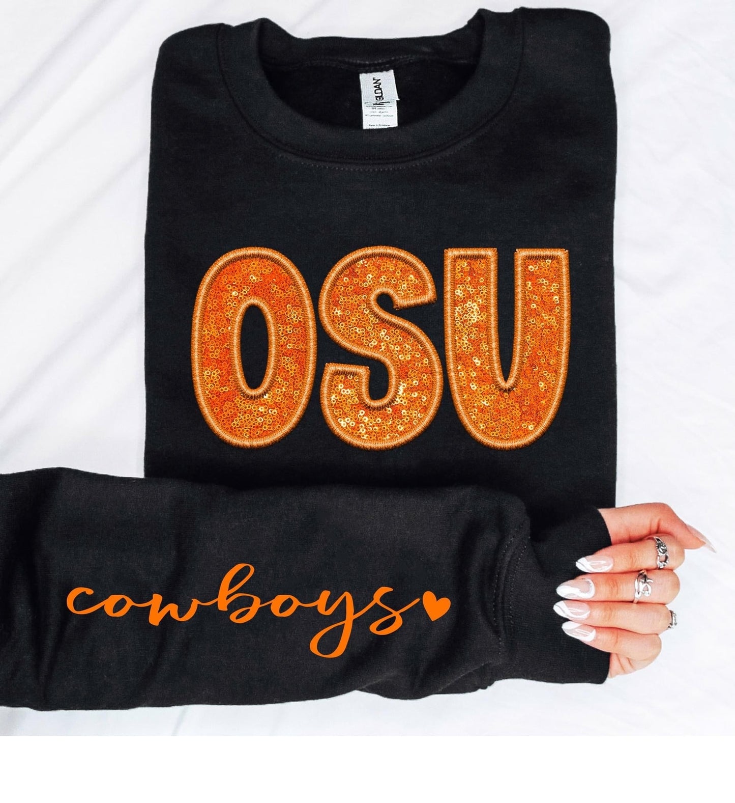 College Football Teams With Sleeve Faux Embroidery Glitter