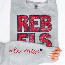 College Football Teams With Sleeve Faux Embroidery Glitter
