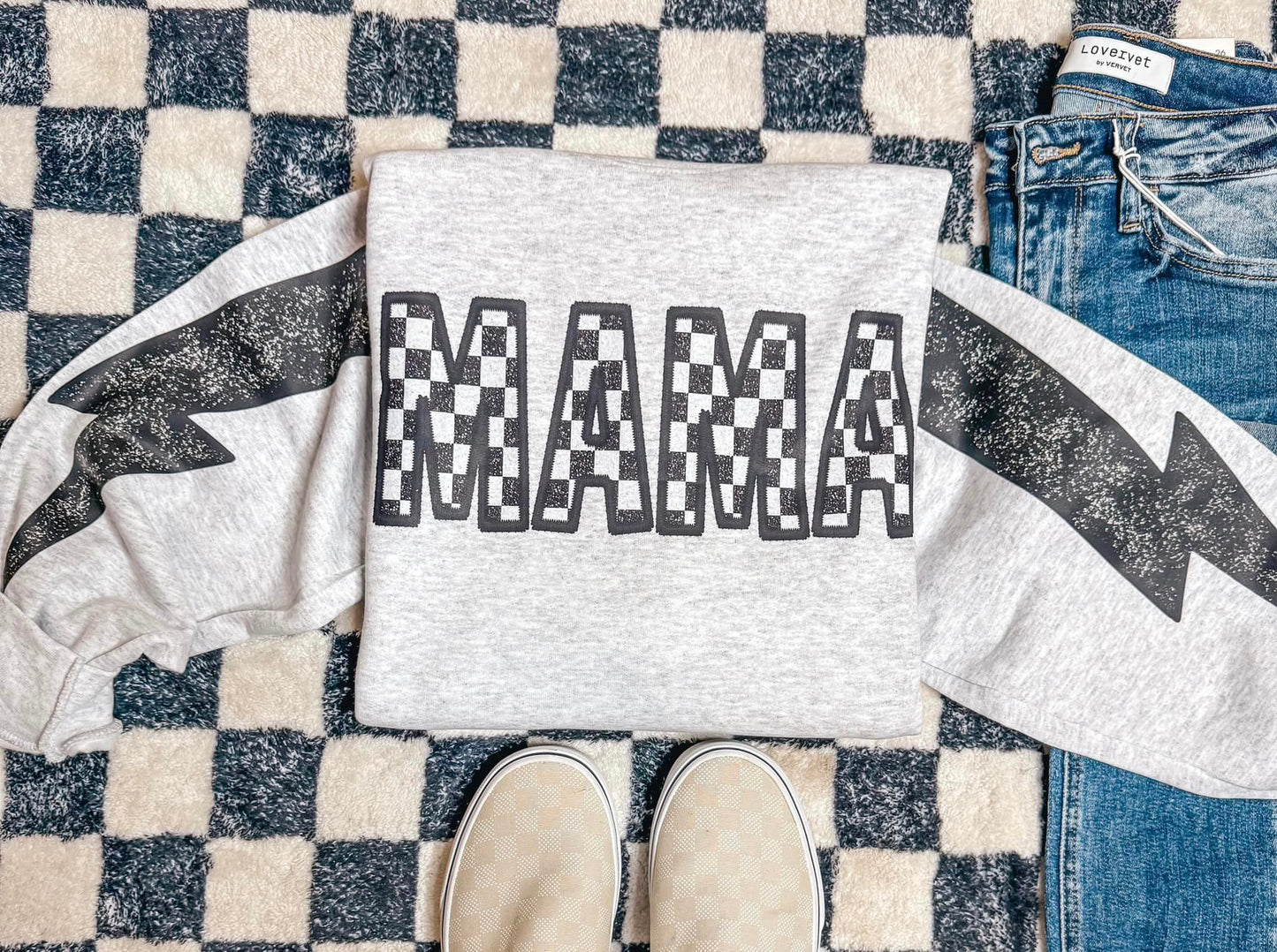 Checkered Mama/Wifey - Lightning Bolt Sleeves