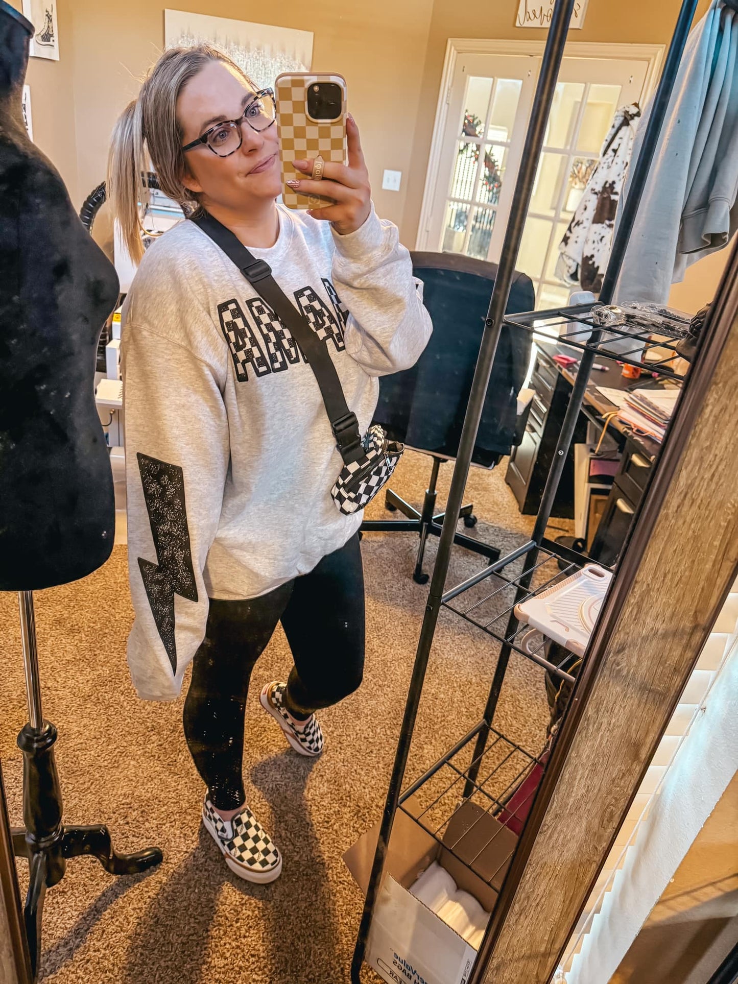 Checkered Mama/Wifey - Lightning Bolt Sleeves