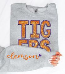 College Football Teams With Sleeve Faux Embroidery Glitter