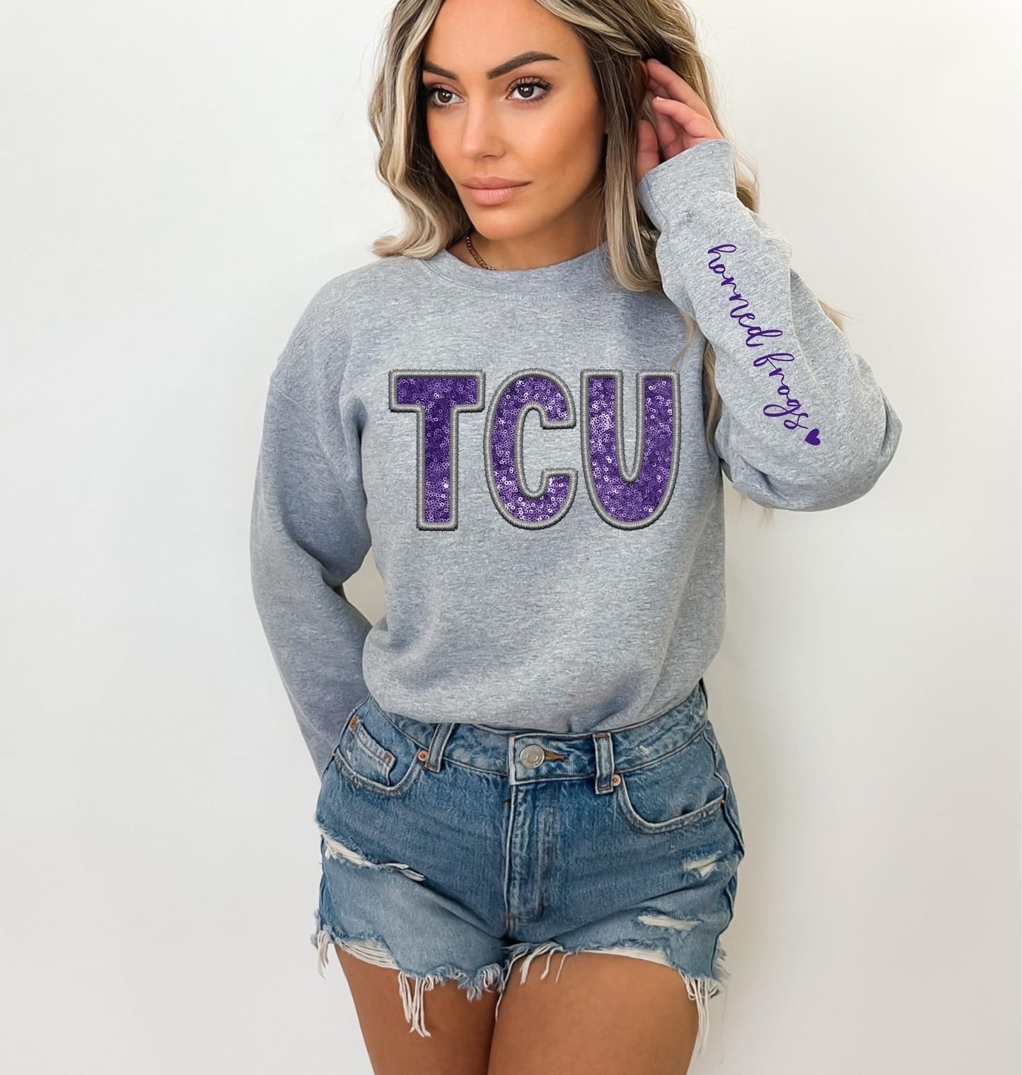College Football Teams With Sleeve Faux Embroidery Glitter