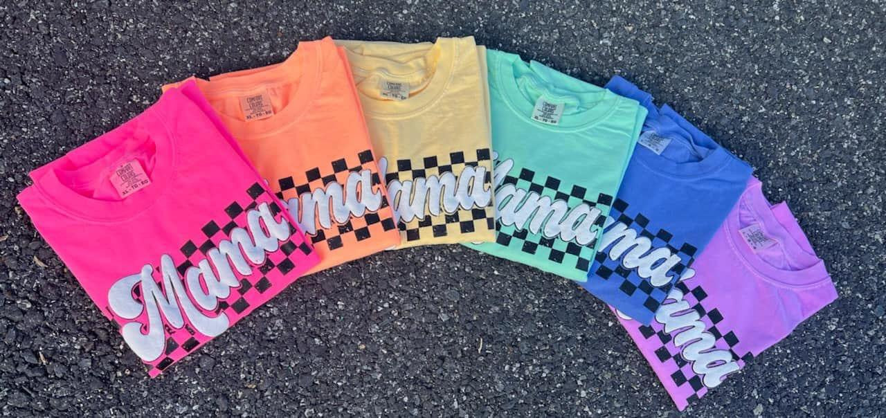 Rainbow Checkered Mama PUFF Tees  (S,XL,2X,3X,4X)
