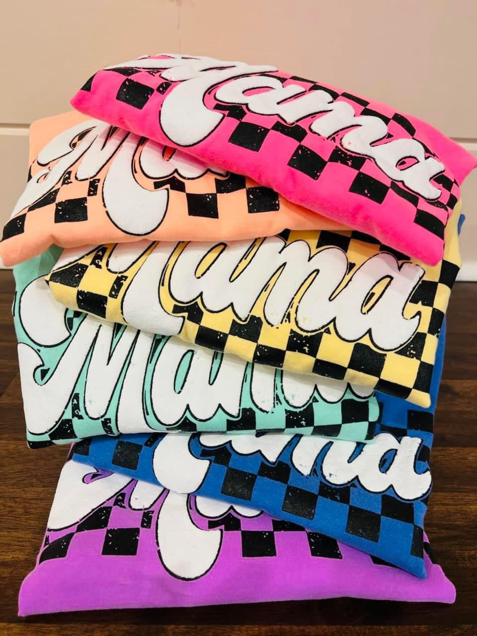 Rainbow Checkered Mama PUFF Tees  (S,XL,2X,3X,4X)