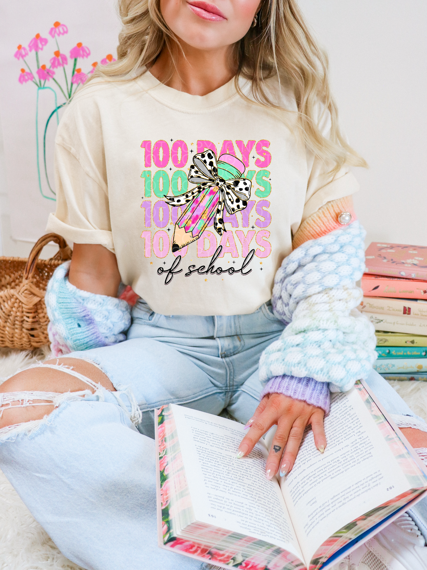 100 Days of School Water Color/Dotted Pencil Adult - Multiple Styles