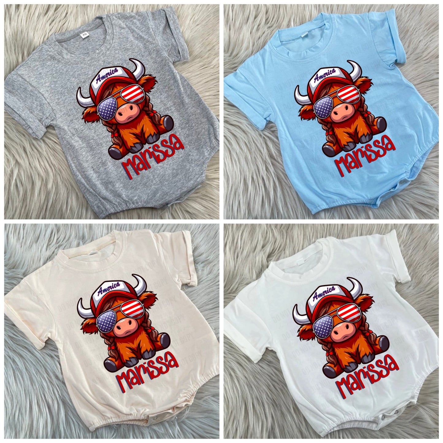 Patriotic Girl Cow Custom Toddler/Youth WS