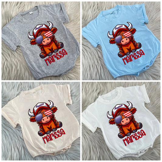 Patriotic Girl Cow Custom Toddler/Youth WS